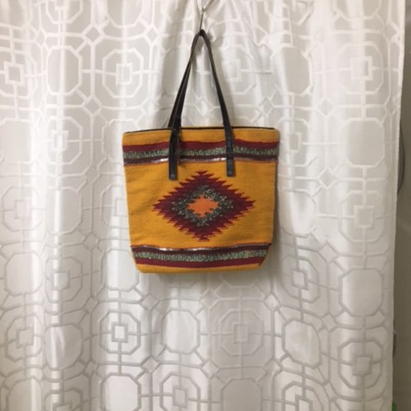 ALDO Boho Aztec Large Shopper Tote Leather Accents - Picture 2 of 5